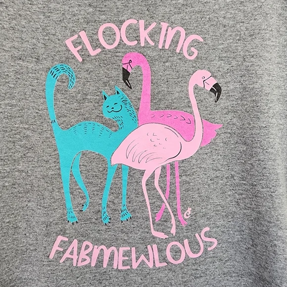 Port & Company Flocking Fabmewlous  cat flamingo graphic short sleeve tshirt  S - Picture 7 of 8